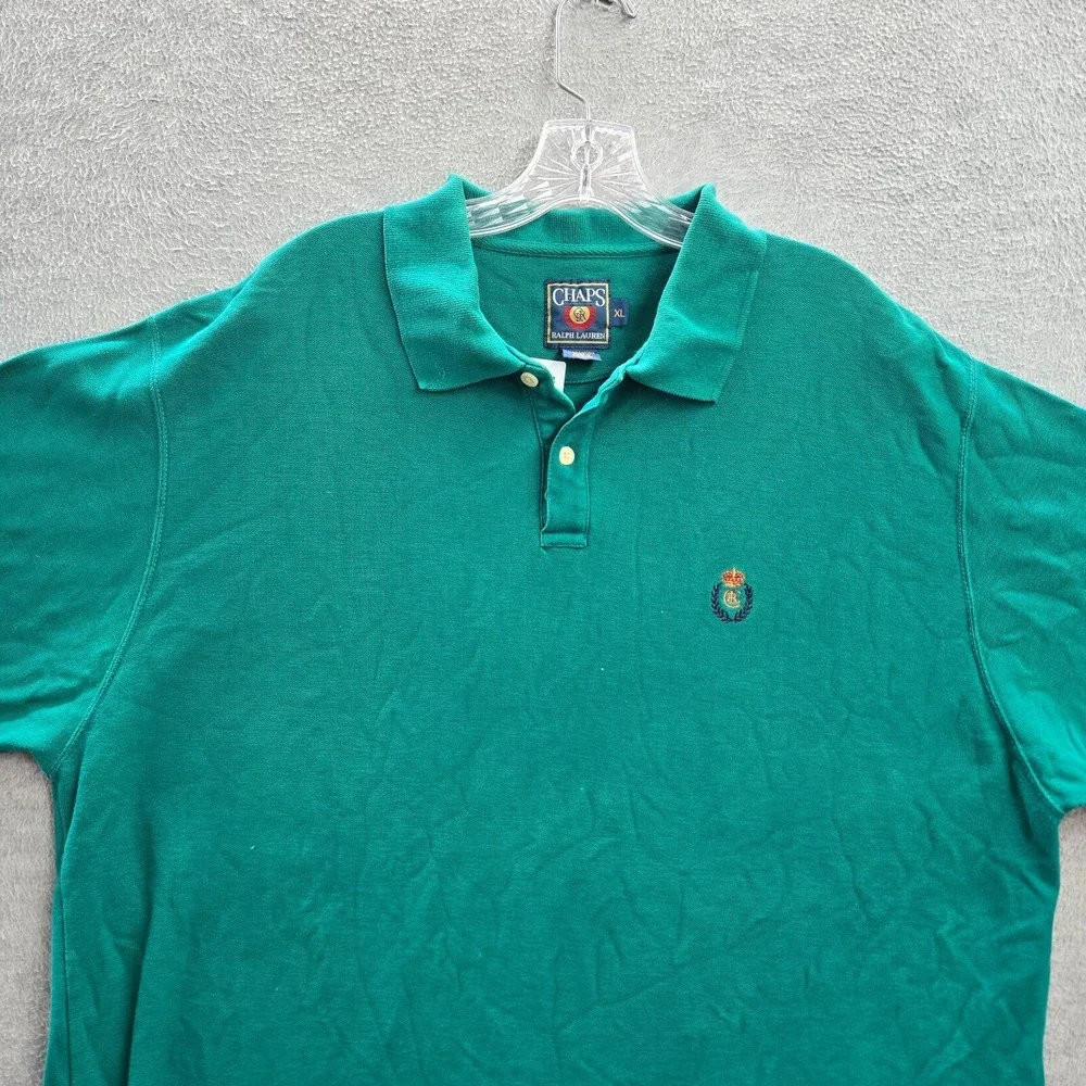 VINTAGE‎ Chaps Ralph Lauren Men Polo Shirt XL Green Crest Logo Embroidered 90s
